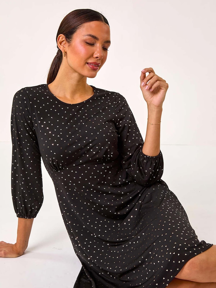 Roman Black Shimmer Foil Print Dress - Image 1 of 5