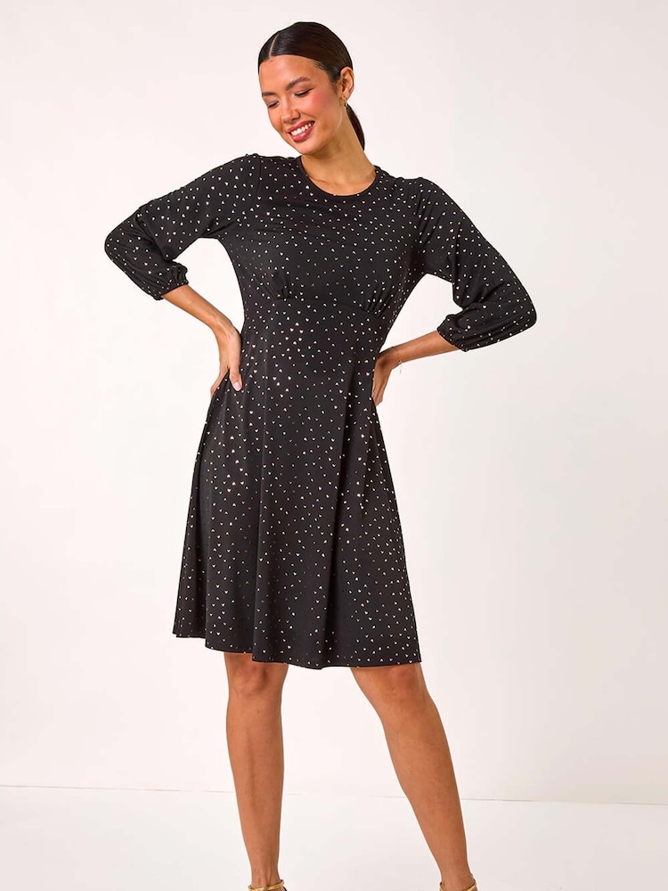 Roman Black Shimmer Foil Print Dress - Image 2 of 5