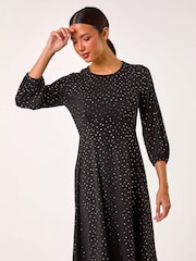 Roman Black Shimmer Foil Print Dress - Image 4 of 5