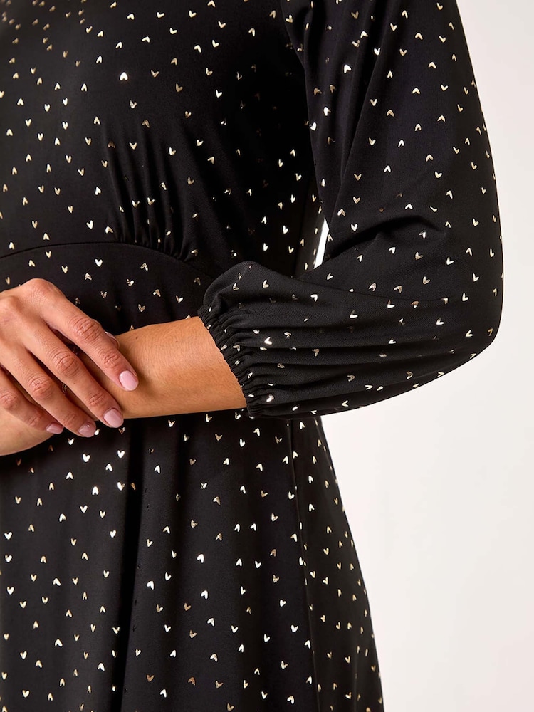 Roman Black Shimmer Foil Print Dress - Image 5 of 5