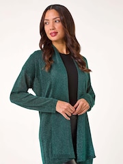 Зеленый - Roman Shimmer Longline Knit Cardigan - Image 1 of 5