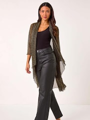 Roman Metallic Shimmer Chevron Plisse Longline Kimono - Image 1 of 5