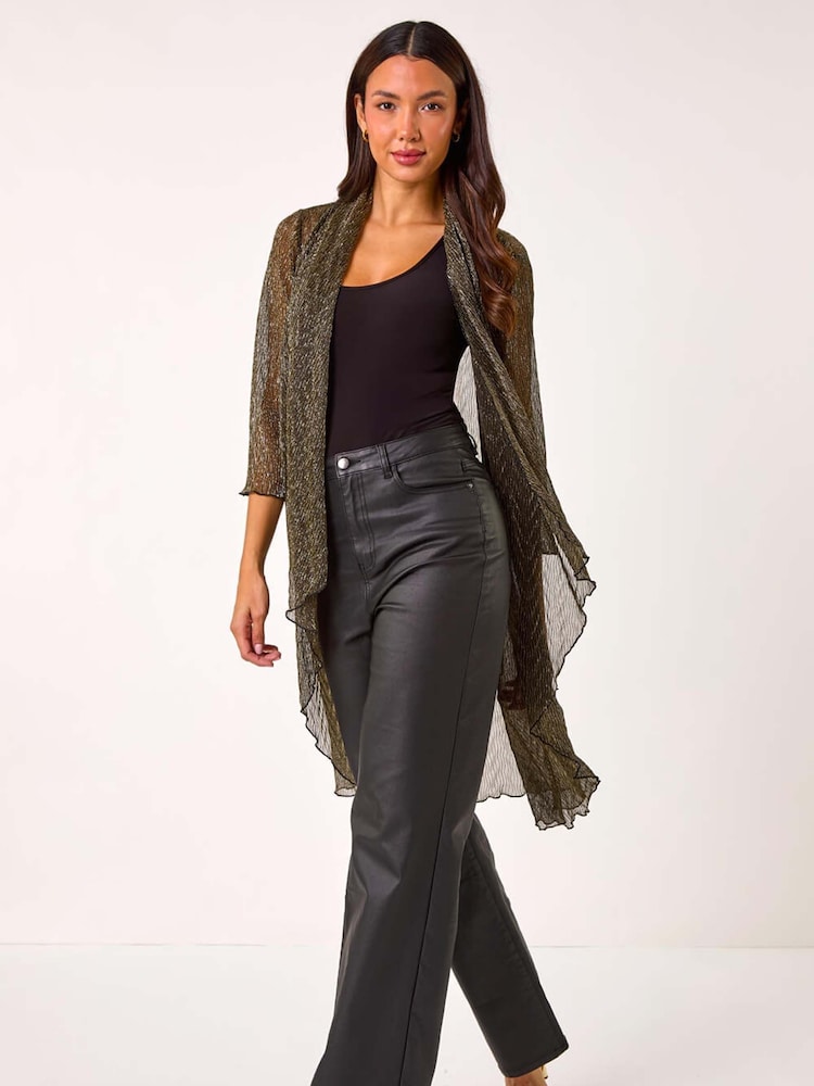 Roman Metallic Shimmer Chevron Plisse Longline Kimono - Image 1 of 5