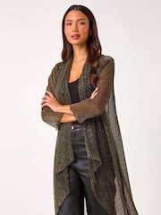 Roman Metallic Shimmer Chevron Plisse Longline Kimono - Image 2 of 5