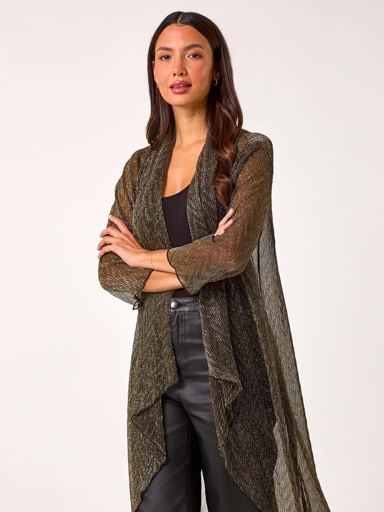 Roman Metallic Shimmer Chevron Plisse Longline Kimono - Image 2 of 5