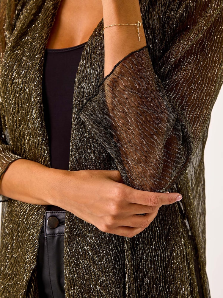 Roman Metallic Shimmer Chevron Plisse Longline Kimono - Image 5 of 5