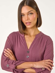 Roman Pink Ribbed Buttoned Stretch Tunics - Image 1 of 5