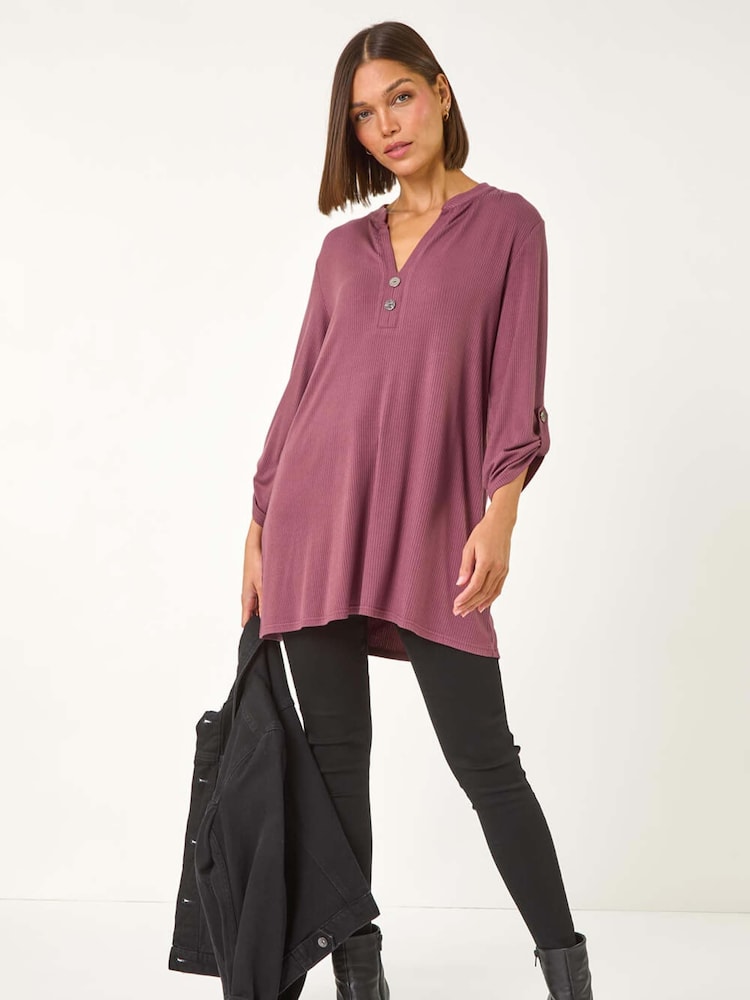 Roman Pink Ribbed Buttoned Stretch Tunics - Image 2 of 5