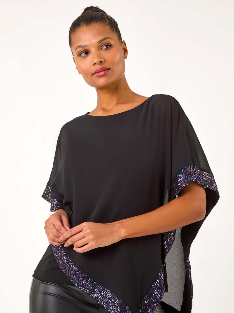 Morado/negro - Roman Sequin Hem Overlay Stretch Top - Imagen 1 de 5 Morado/negro - Roman Sequin Hem Overlay Stretch Top - Imagen 1 de 5