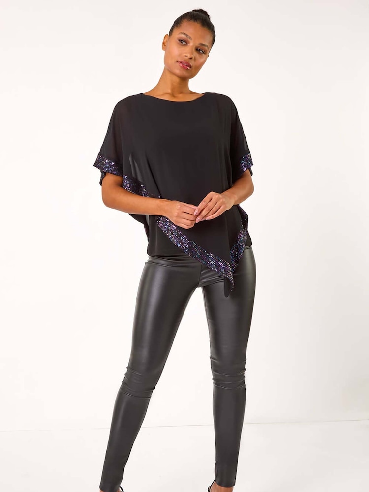 Morado/negro - Roman Sequin Hem Overlay Stretch Top - Imagen 2 de 5 Morado/negro - Roman Sequin Hem Overlay Stretch Top - Imagen 2 de 5