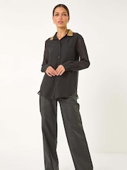 Roman Black Sequin Collared Shirt - Image 2 of 5