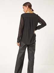 Roman Black Sequin Collared Shirt - Image 3 of 5