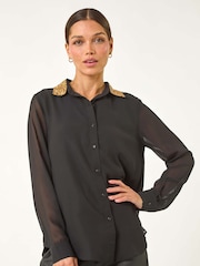 Roman Black Sequin Collared Shirt - Image 4 of 5