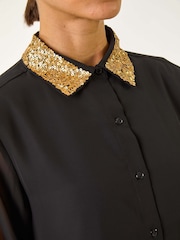 Roman Black Sequin Collared Shirt - Image 5 of 5