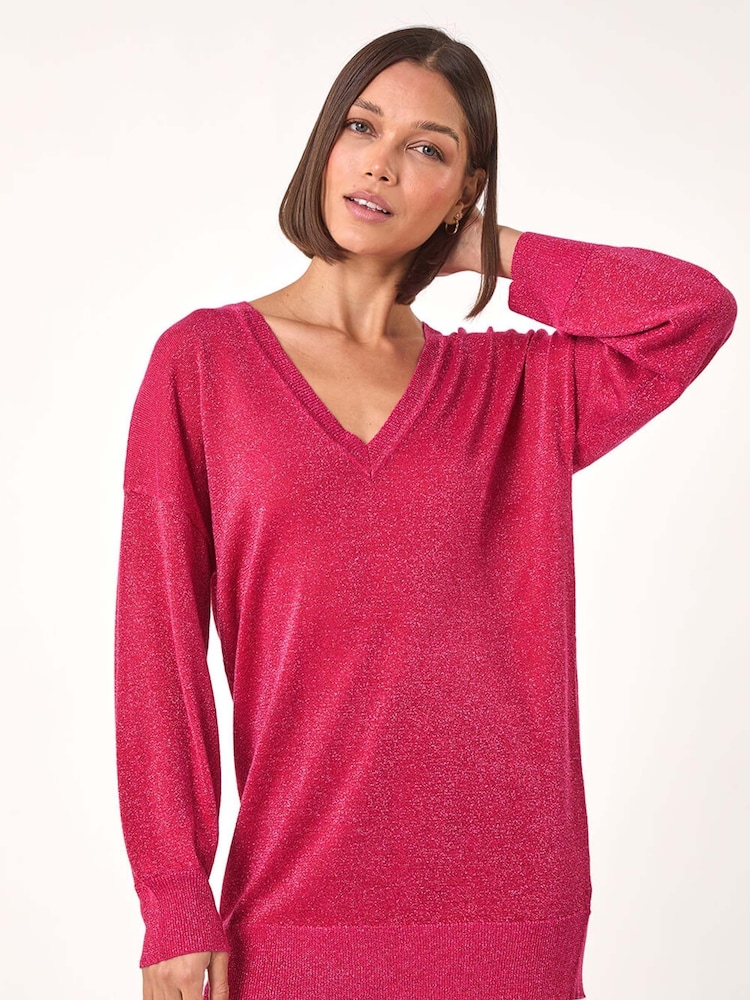 Roman Pink Relaxed Shimmer Jumper - Image 1 of 5