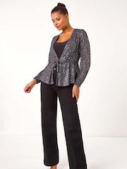 Roman Grey Sequin Tie Front Stretch Cardigans - Image 2 of 5