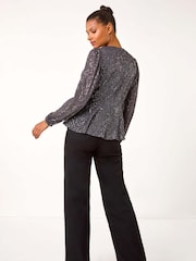 Roman Grey Sequin Tie Front Stretch Cardigans - Image 3 of 5