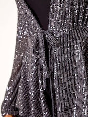 Roman Grey Sequin Tie Front Stretch Cardigans - Image 5 of 5