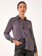 Roman Grey Sequin Collar and Cuff Shirt - Image 4 of 5