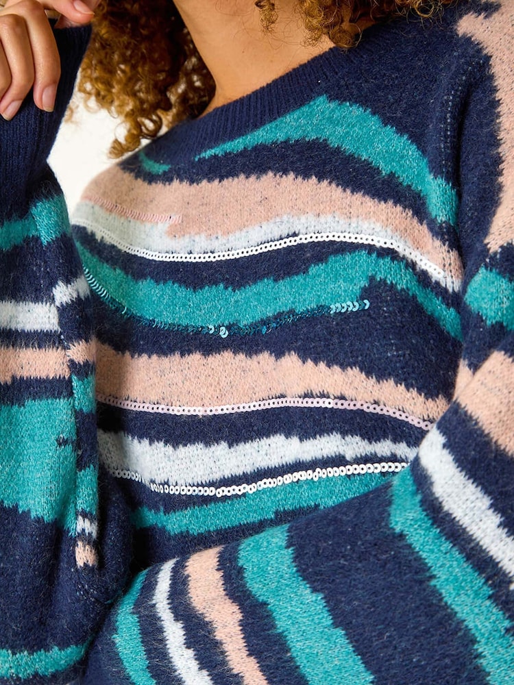 Roman Green Sequin Animal Print Jumper - Image 5 of 5