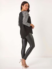 Roman Metallic Sequin Sleeve Tunic Stretch Top - Image 3 of 5