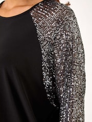 Roman Metallic Sequin Sleeve Tunic Stretch Top - Image 5 of 5