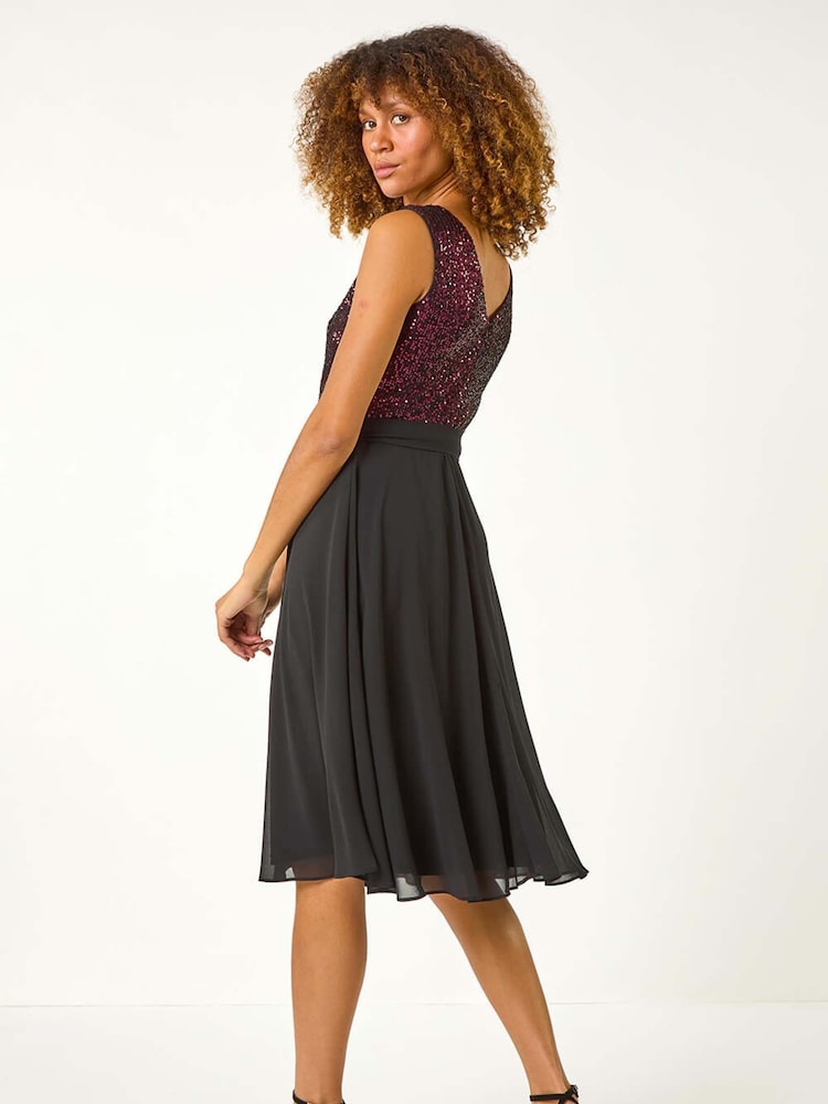 Roman Purple Sequin Bodice Betlted Chiffon Dress - Image 2 of 5
