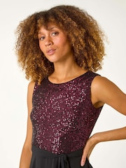 Roman Purple Sequin Bodice Betlted Chiffon Dress - Image 4 of 5
