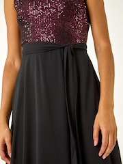 Roman Purple Sequin Bodice Betlted Chiffon Dress - Image 5 of 5