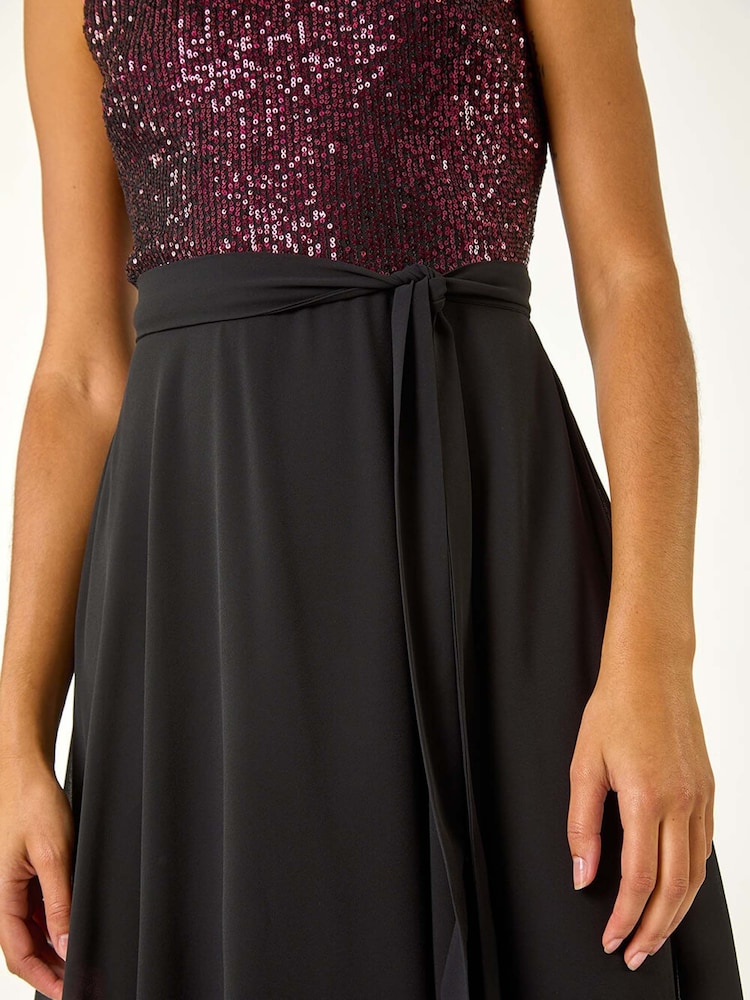 Roman Purple Sequin Bodice Betlted Chiffon Dress - Image 5 of 5