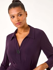 Roman Purple V-Neck Belted Shirt Midi Dress - Image 4 of 5