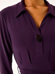 Roman Purple V-Neck Belted Shirt Midi Dress - Image 5 of 5