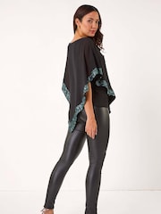 Roman Green Sequin Hem Overlay Stretch Top - Image 3 of 5