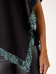 Roman Green Sequin Hem Overlay Stretch Top - Image 5 of 5