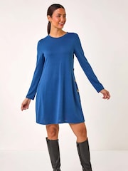Roman Blue Side Button Detail Shift Dress - Image 1 of 5