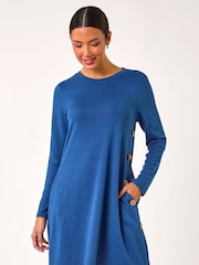 Roman Blue Side Button Detail Shift Dress - Image 2 of 5