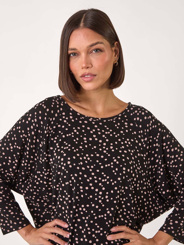 Roman Natural Spot Print Stretch Top - Image 1 of 5