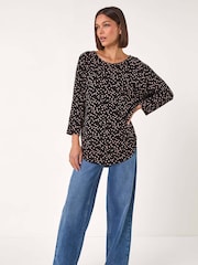 Roman Natural Spot Print Stretch Top - Image 2 of 5