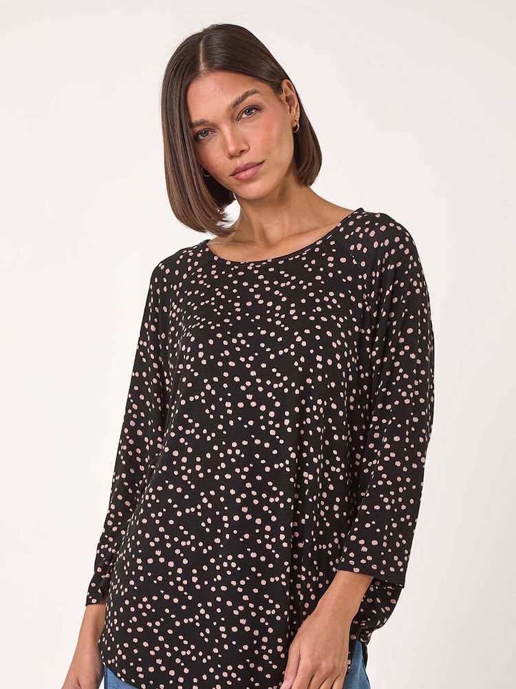 Roman Natural Spot Print Stretch Top - Image 3 of 5