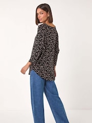 Roman Natural Spot Print Stretch Top - Image 4 of 5