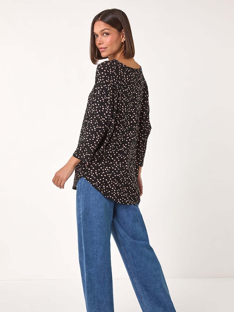 Roman Natural Spot Print Stretch Top - Image 4 of 5