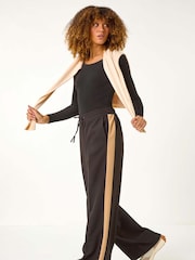 Roman Black Side Stripe Wide Leg Trousers - Image 2 of 5