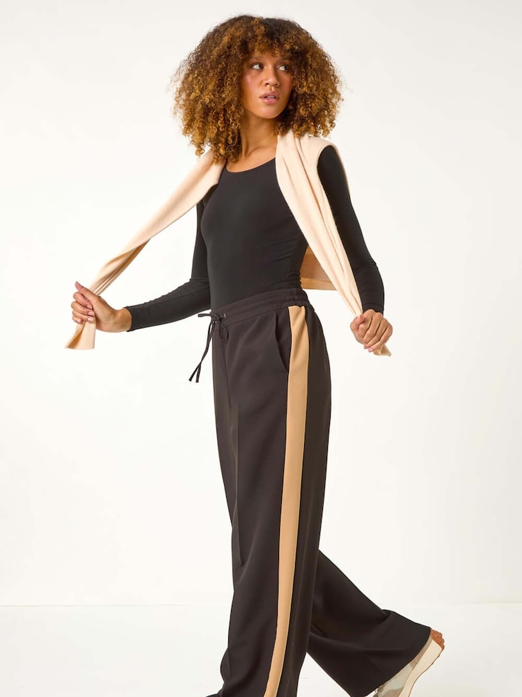 Roman Black Side Stripe Wide Leg Trousers - Image 2 of 5