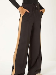 Roman Black Side Stripe Wide Leg Trousers - Image 4 of 5