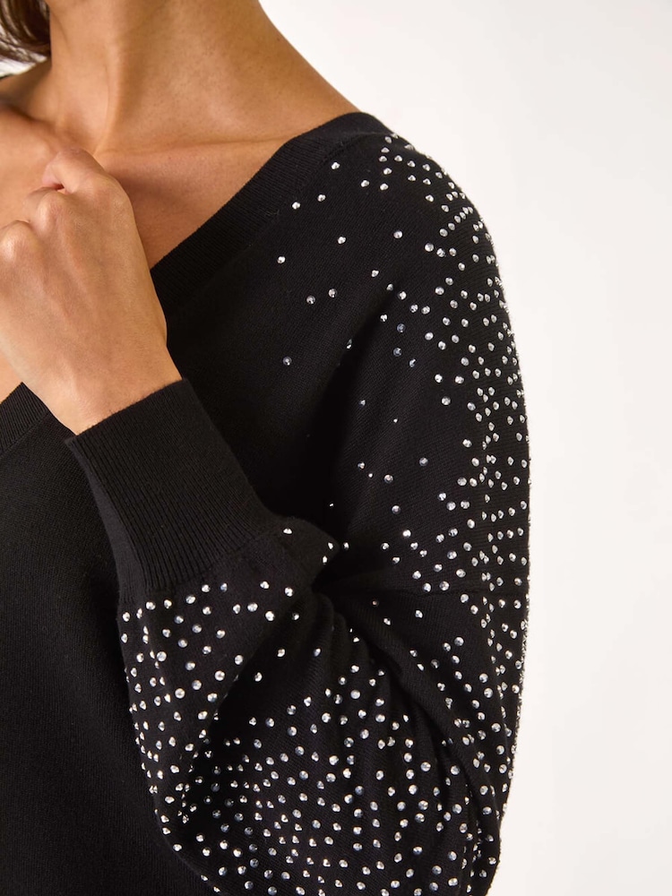 Roman Black V-Neck Boyfriend Hotfix Jumper - Image 5 of 5