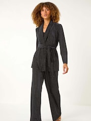 Roman Black Velvet Stud Detail Wide Leg Stretch Trousers - Image 2 of 5