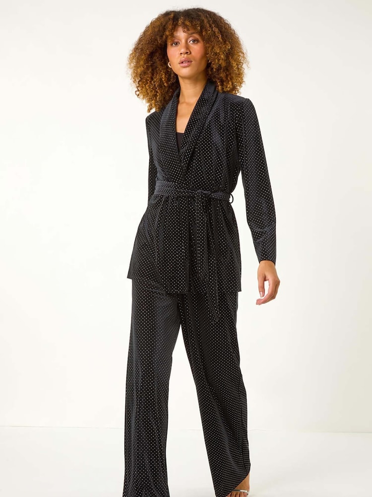 Roman Black Velvet Stud Detail Wide Leg Stretch Trousers - Image 2 of 5