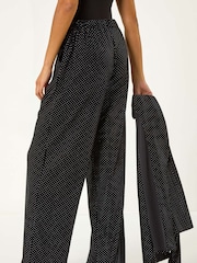 Roman Black Velvet Stud Detail Wide Leg Stretch Trousers - Image 3 of 5