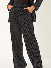Roman Black Velvet Stud Detail Wide Leg Stretch Trousers - Image 4 of 5
