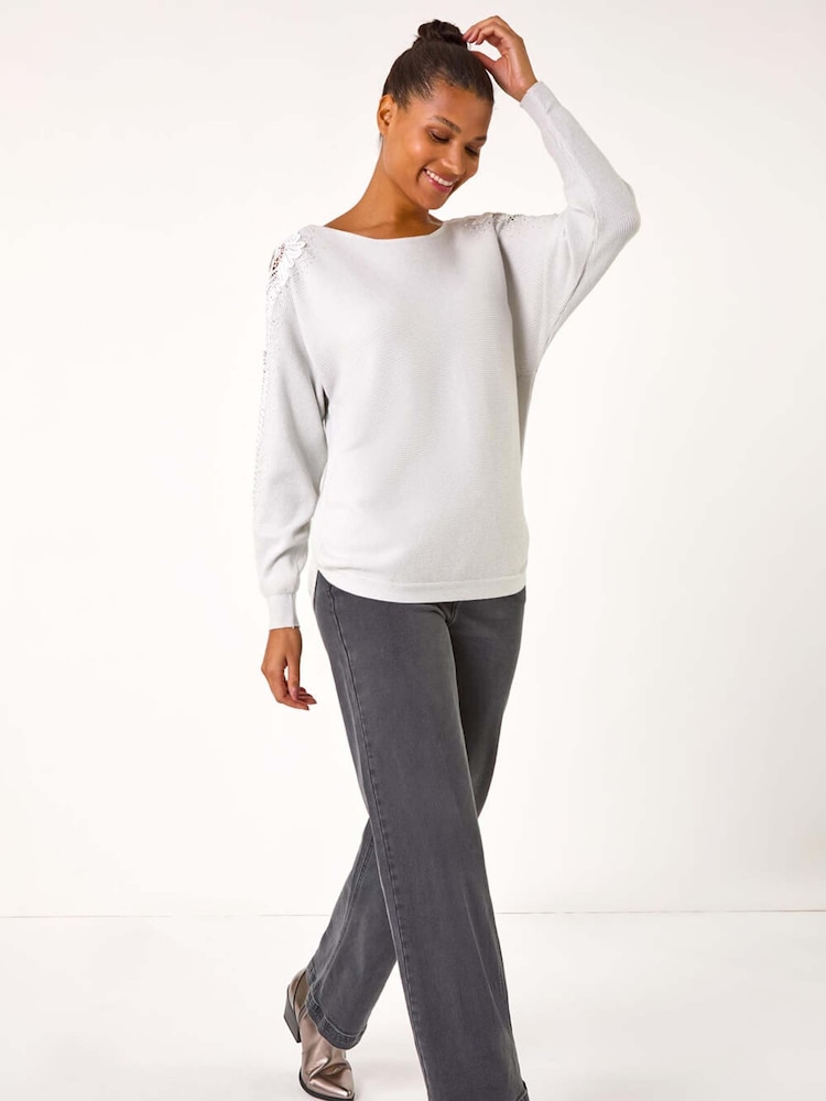 Roman White Sleeve Embellished Knit Jumper - Image 1 of 5